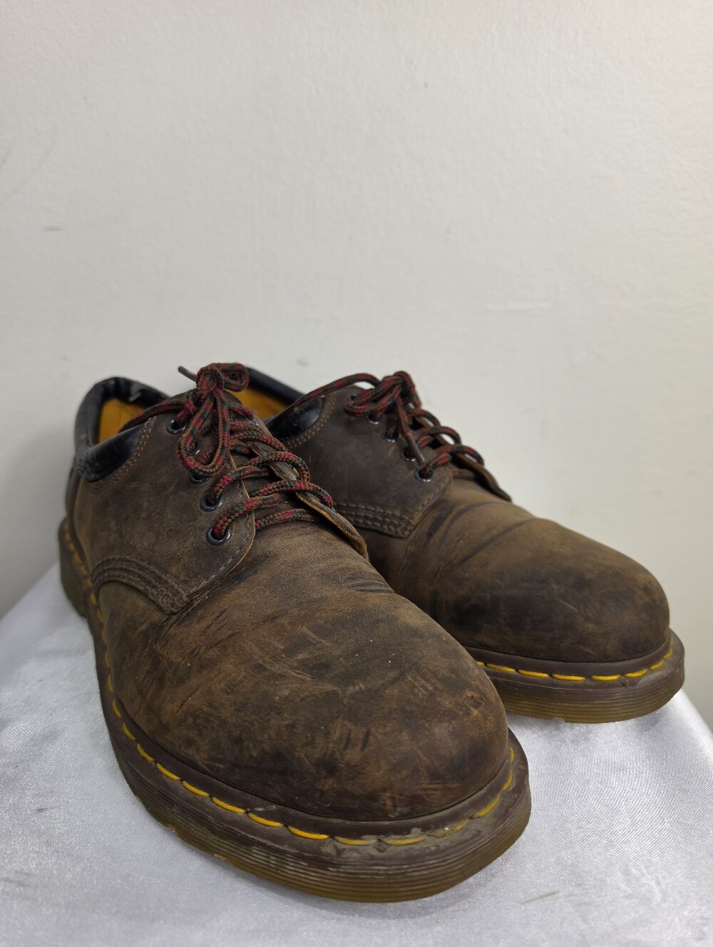 Dr. Martens Brown Leather Lace-Up Derby Shoes with Yellow Stitching